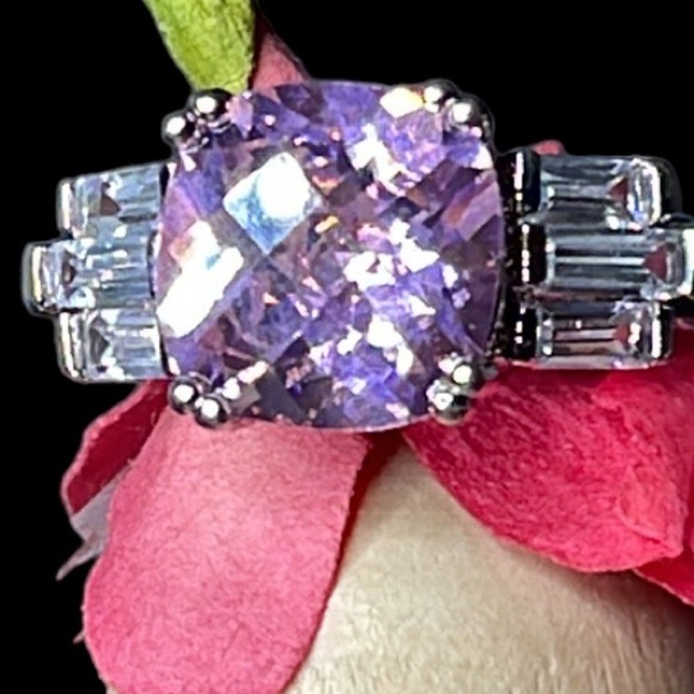Pink Amethyst Rhinestone Statement Ring - image 1